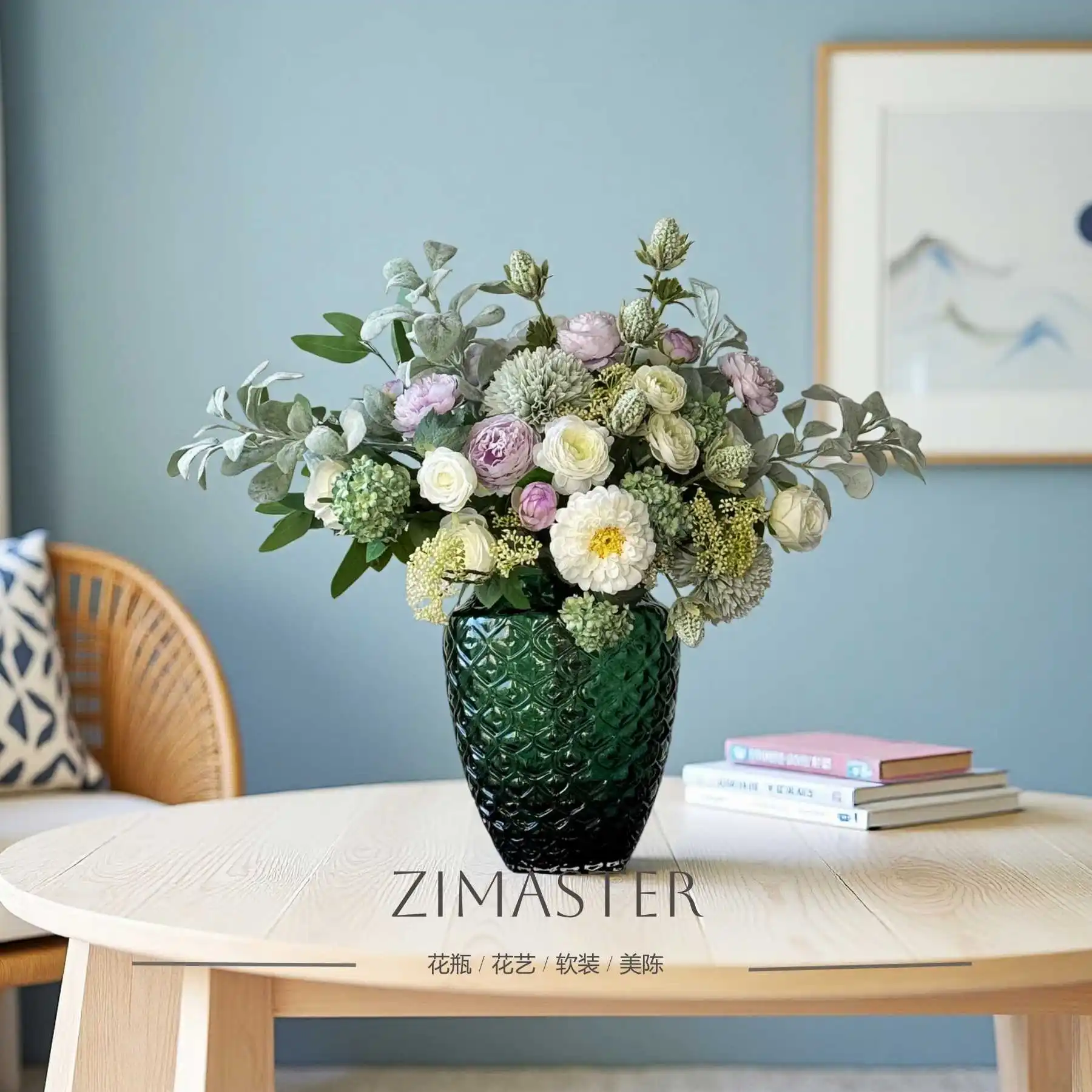 Vase Sapphire Green Retro Senior Light Luxury Home Decoration Glass Vase Exquisite Art High Appearance Level