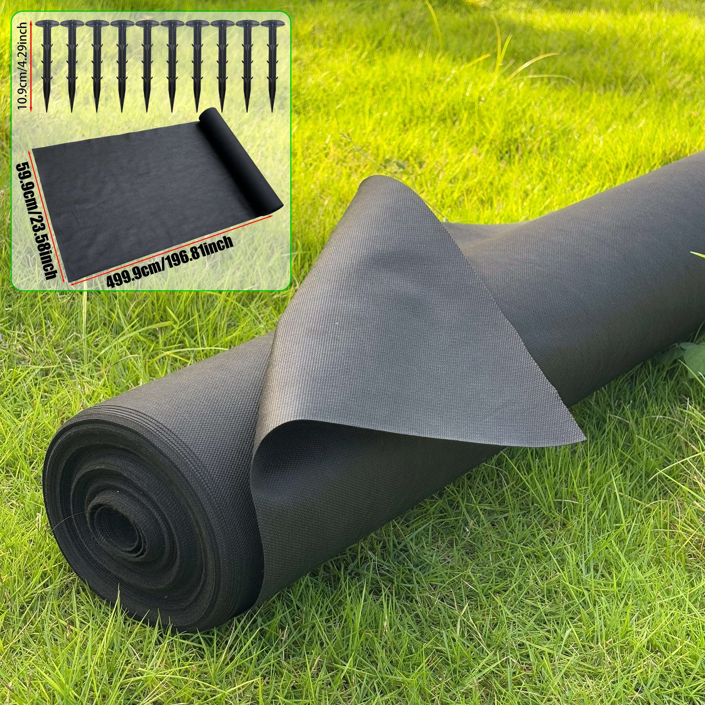 0.6m Wide Black Grass Proof Cloth, Including 10 Ground Nails, Gardening Mats, Garden and Vegetable Floor Coverings, Weed Barrier