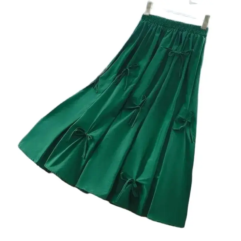 

Skinny Hemline Skirt Female Bow In The Summer Of 2024 New A-Shaped Tooling Overskirt High Waist And Medium Long Umbrella Skirt