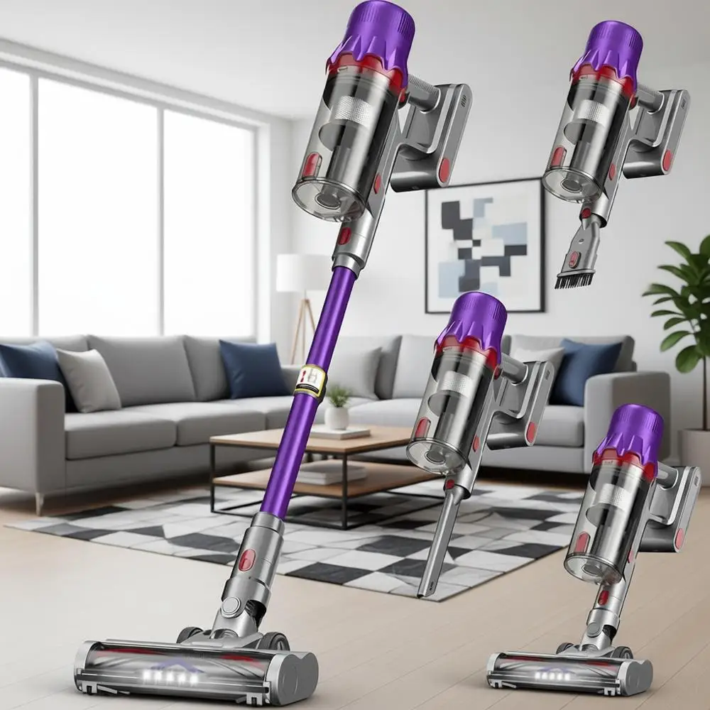 

Мощный беспроводной пылесос с HEPA-фильтром, 55 минут работы, LED-подсветка, защита от зацепления волос, съемный аккумулятор, легкий пылесос для шерсти животных