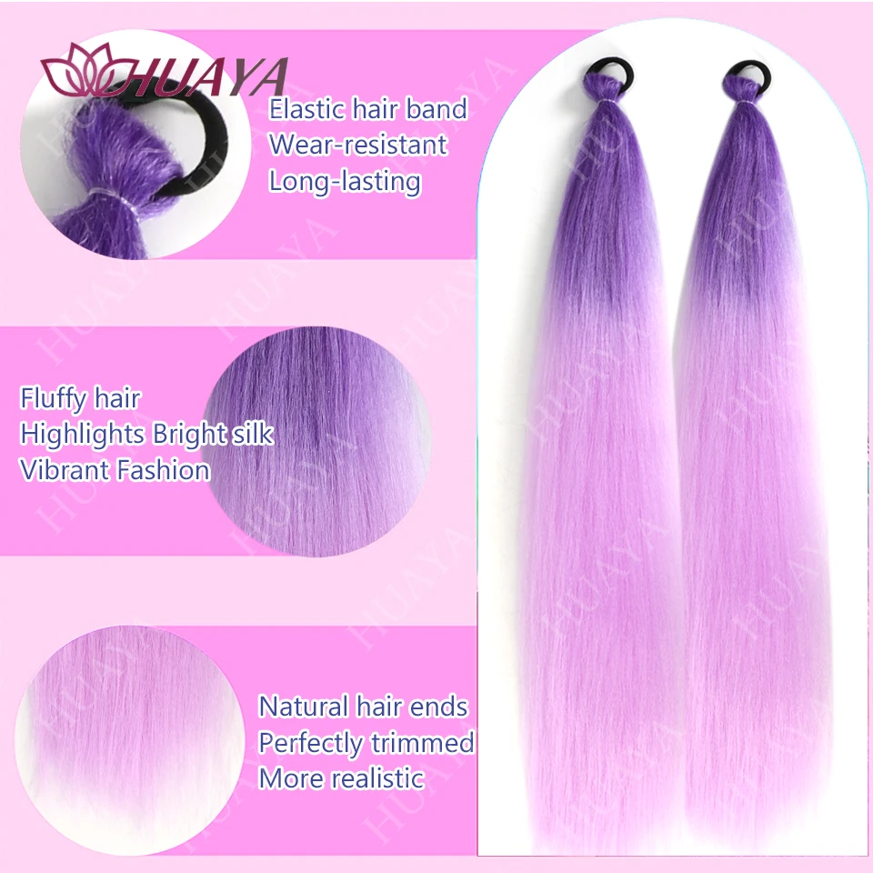 Synthetic Ombre Braiding Hair Extensions Colorful Braid Ponytail Extension With Hair Tinsel 26 Inch Jumbo Ponytail For Women