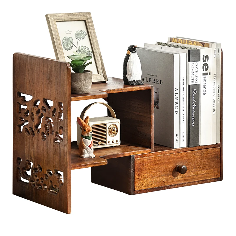 

New Chinese retro solid wood shelf simple small bookcase desktop bookshelf shelf storage cabinet corner bookshelf