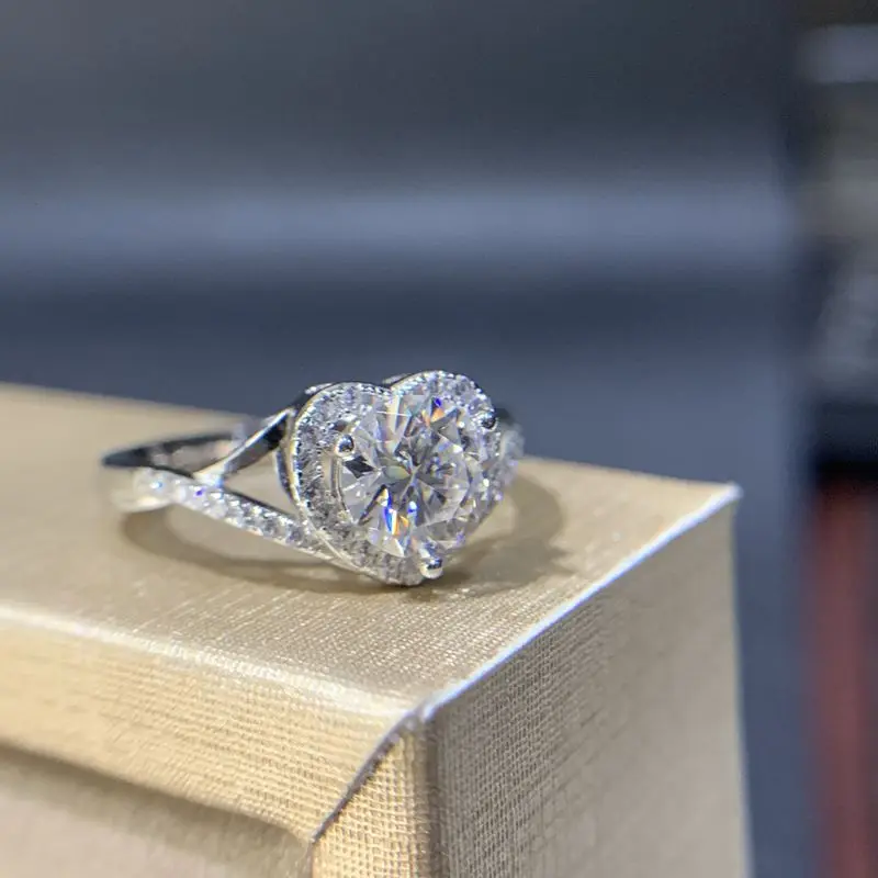 

Luxury 1 Carat Moissanite Ring with Diamond 925 Sterling Silver Plated in White Gold