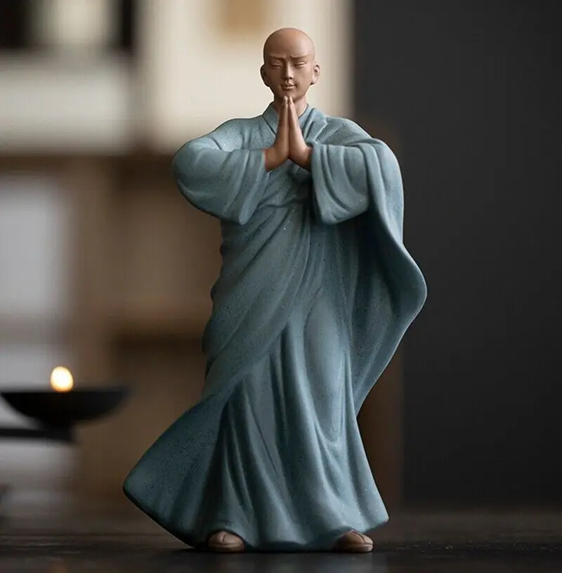 

New Chinese Zi Sha Porcelain Monk Statue Buddha Buddhism Zen Figure Decor