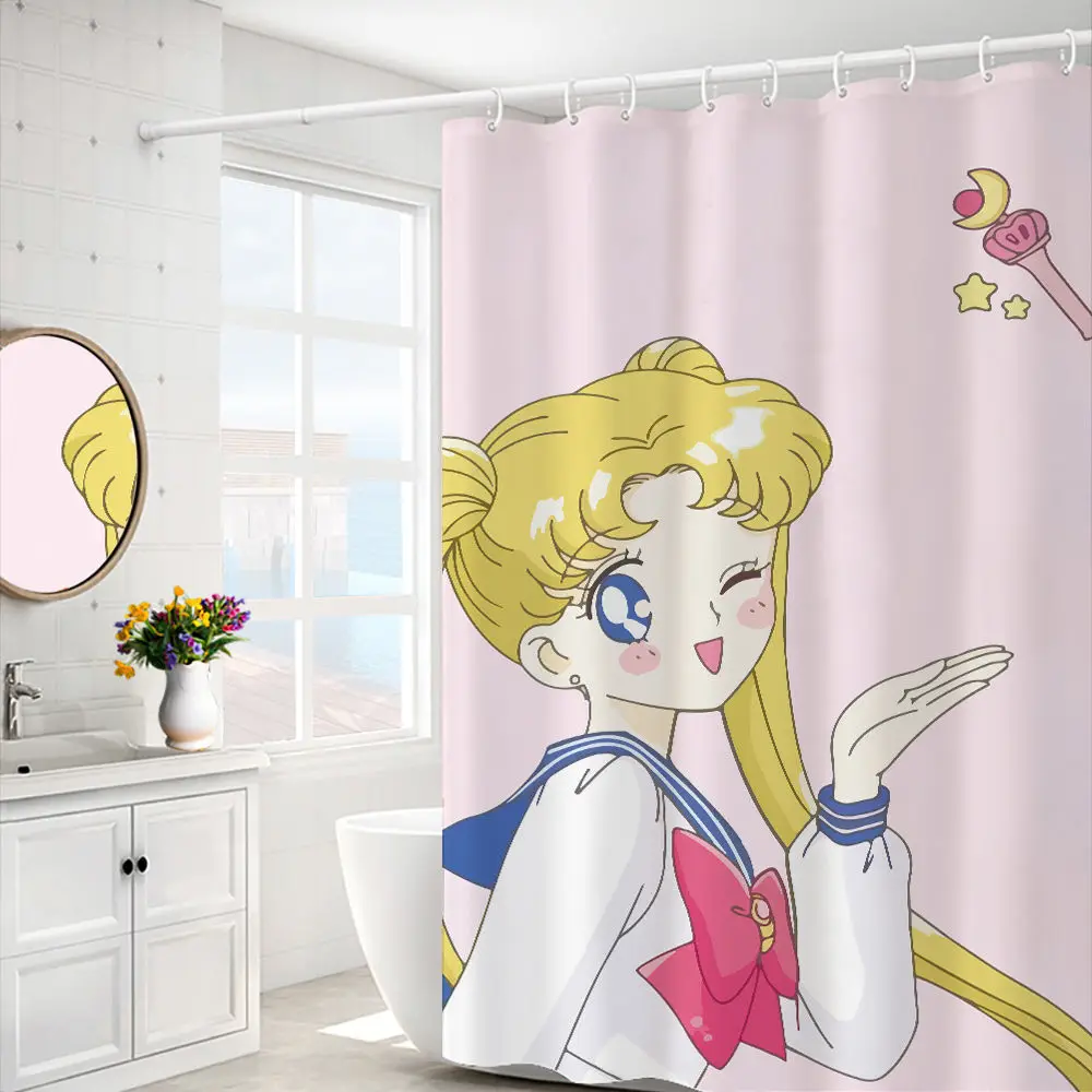 Lovely girl shower curtain set door curtain bathroom partition curtain shower shower waterproof cloth anti-mold curtain