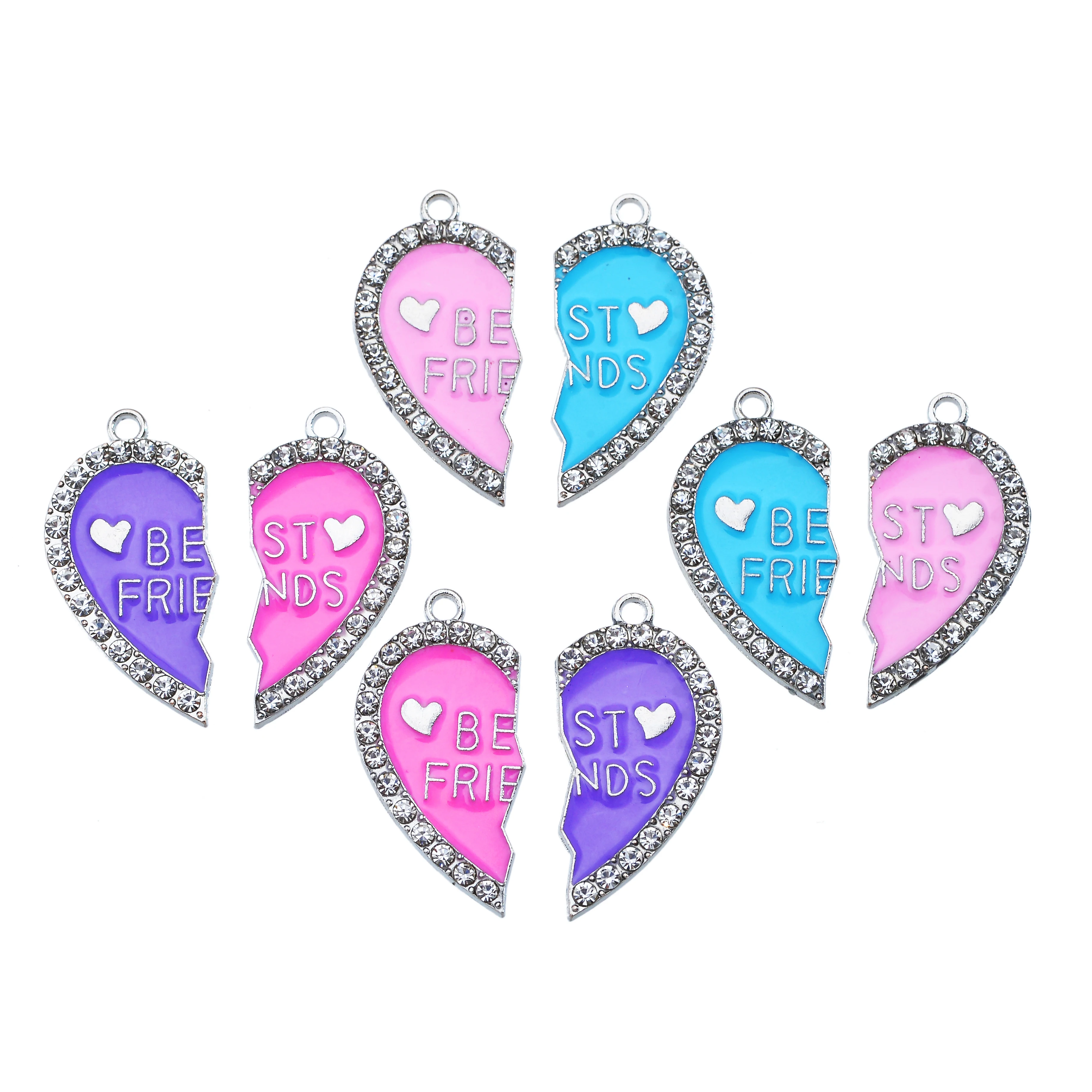 3 Pairs Sweet Enamel Color Love Best Friend Letter Charm Charm for Jewelry Making Couple Necklace Keychain Handmade Accessories