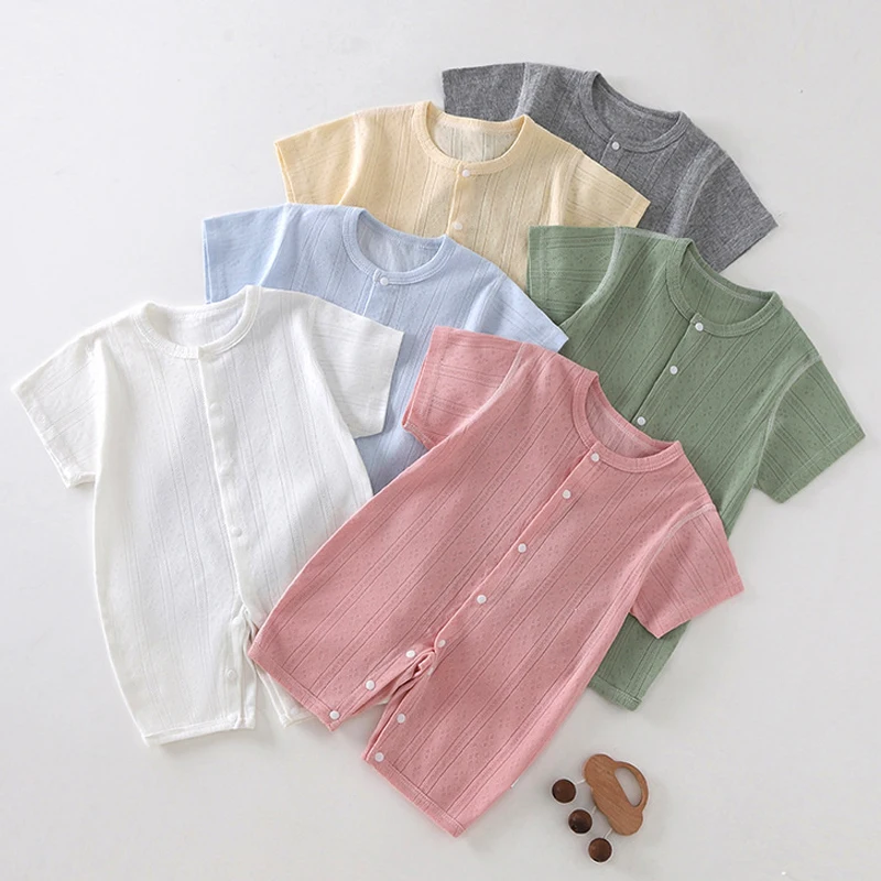 Short Sleeved Newborn Baby Jumpsuit Summer Breathable Toddler Sleepwear Crawling Suits Mesh Air Conditioning Cotton Romper