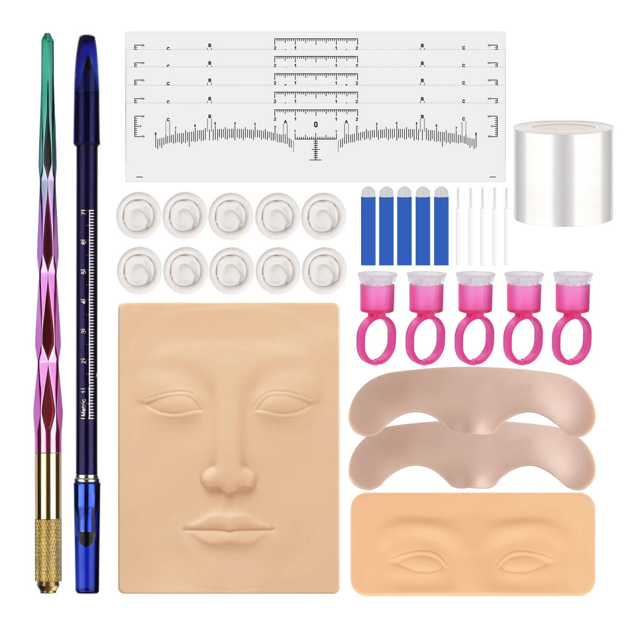 Microblading Kit Tattoo Eyebrow Pen Kit Microblading Needles 3rl 5rs Permanent Makeup Supplies Tattoo Ink Cups Set Practice Skin