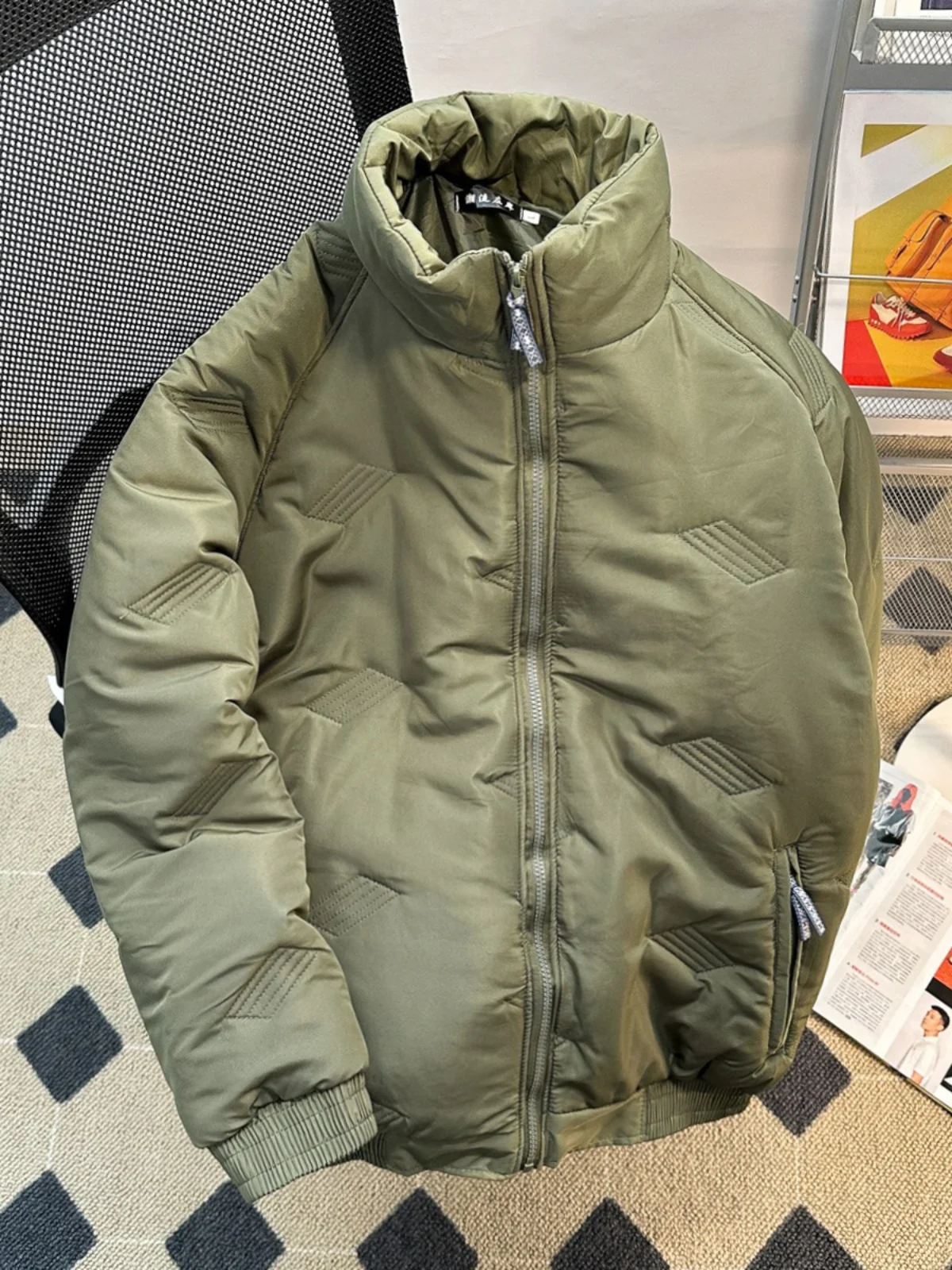 

Men's Winter Thiened Cotton Jaet Warm Padded Stand Collar Zipper Casual Faion Outerwear for Teenagers with Side kets