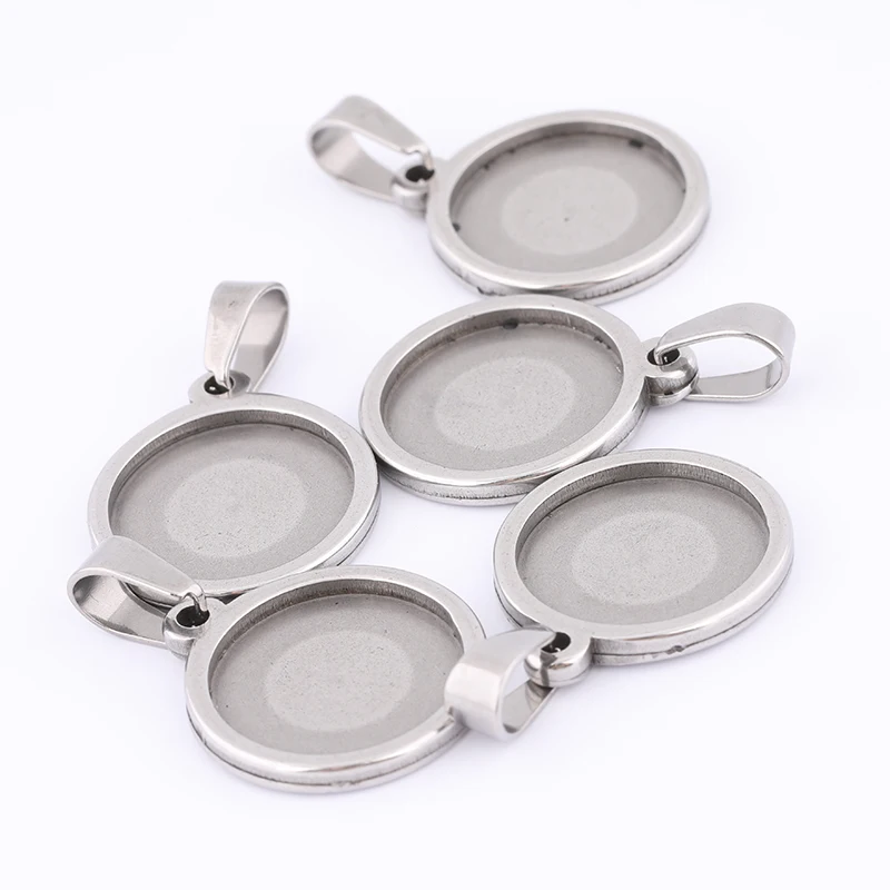 

10pcs 15mm Round Cabochon Base Settings Stainless Steel Bezel Pendant Tray Blanks Diy For Charm Necklace Jewelry Making