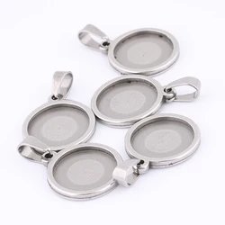 10pcs 15mm Round Cabochon Base Settings Stainless Steel Bezel Pendant Tray Blanks Diy For Charm Necklace Jewelry Making