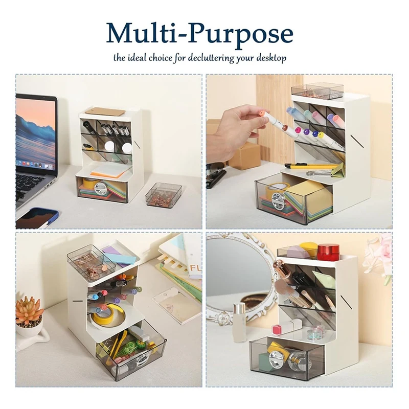 1 Piece Desk Organizer  Pencil Organizer With Drawer For Desk Office Organization, For Brush Organizer Office School