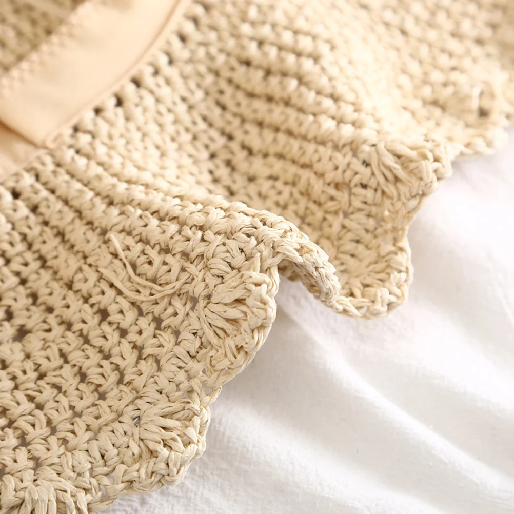 البيج الدانتيل Bowknot القش قبعة الحماية من الشمس واسعة الحواف طوي حجم M 56-58 سنتيمتر الصيف الشاطئ في الهواء الطلق تنفس أنيق