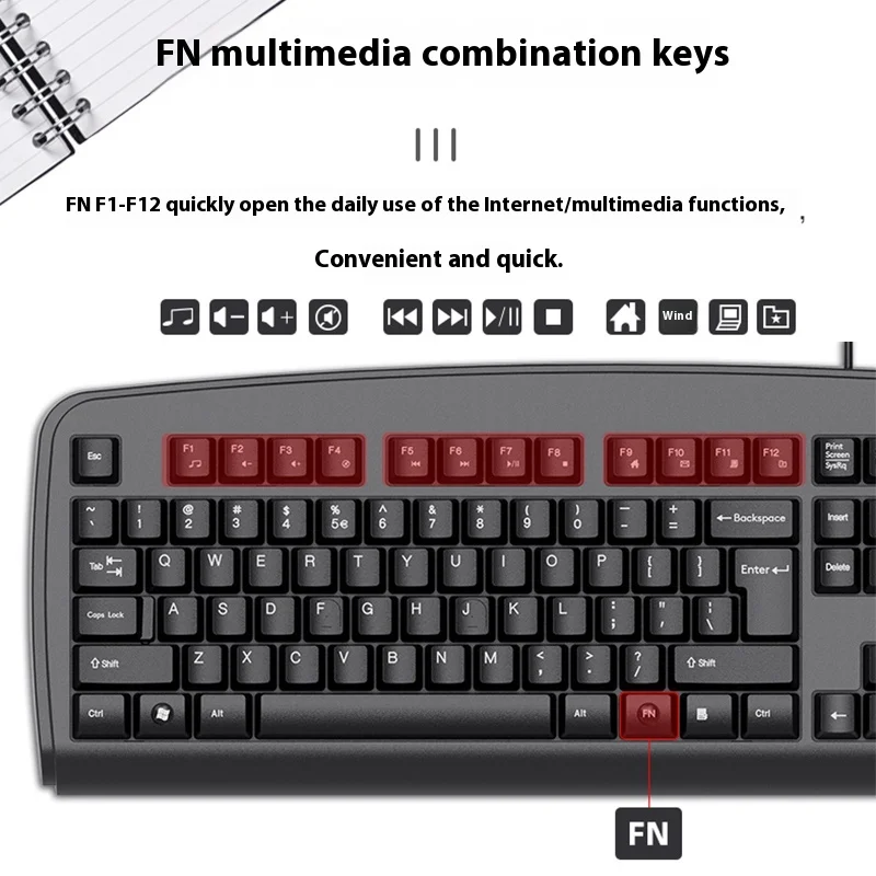 Clavier de jeu filaire à film mince Kb-8usb A4tech, ordinateur portable, ordinateur de bureau, jeu de bureau, multi-scène adapté au drapeau confortable