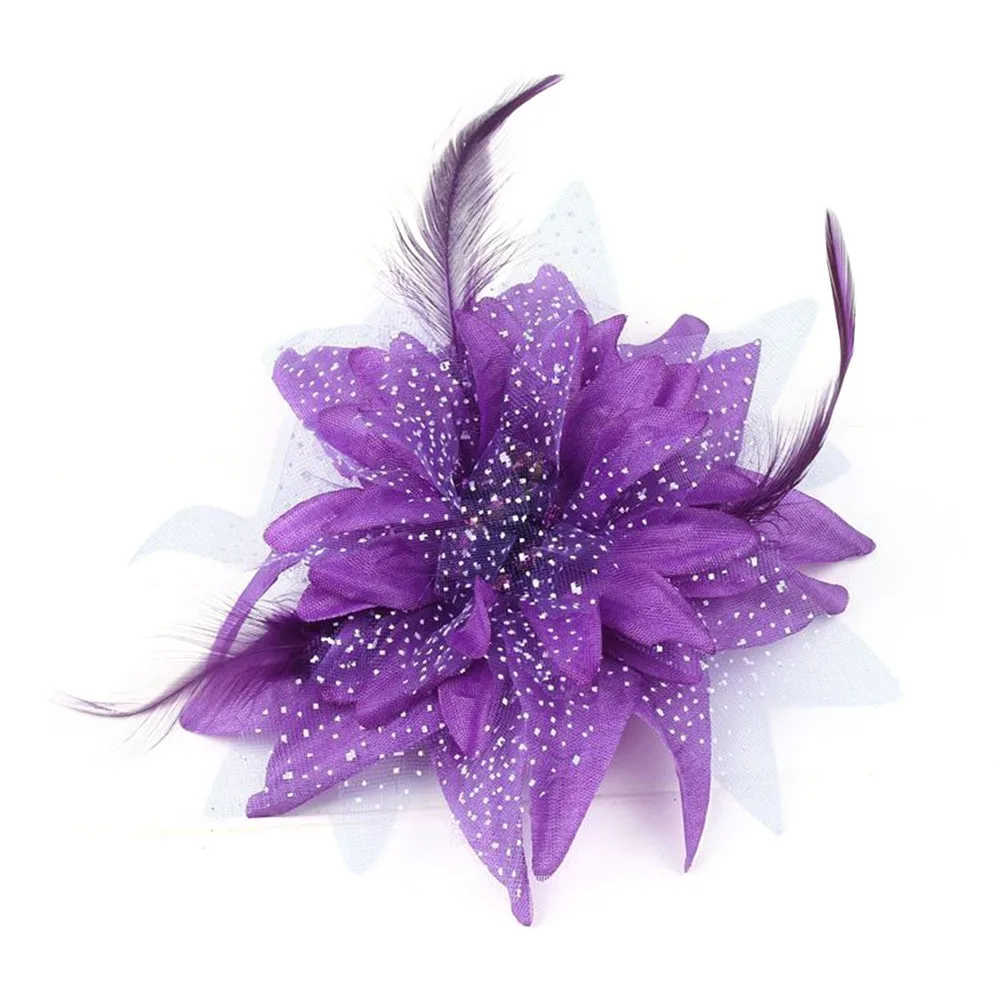 Fashion Brooch Feathers Hair Clip Feather Beads Bridal Hairpin Headdress Corsage Flower Barrettes for Latin Dance Performance