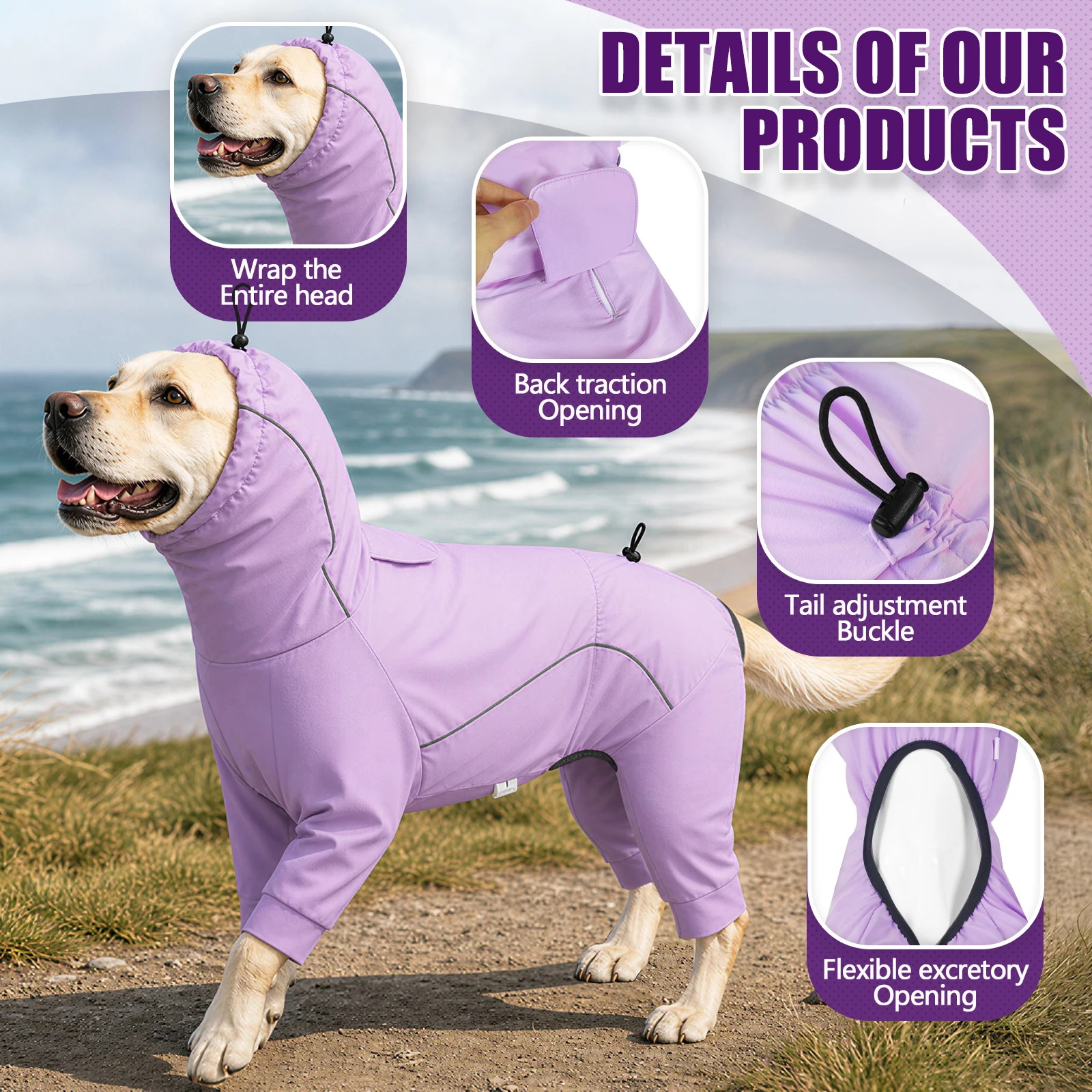 Hunde-Schutzanzug gegen Zecken & Fuchsschwanzmilben, Ganzkörper-Overall mit Vier Beinabschnitten, Atmungsaktiver Schnelltrocknender Stretch-Stoff, Wasserabweisend – Detail 8