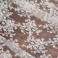 Soft Beige Mesh Fabric Embroidery Lace Fabric for Dress Cheongsam, Baby Clothes, DIY Background Fabric By The Yard 2