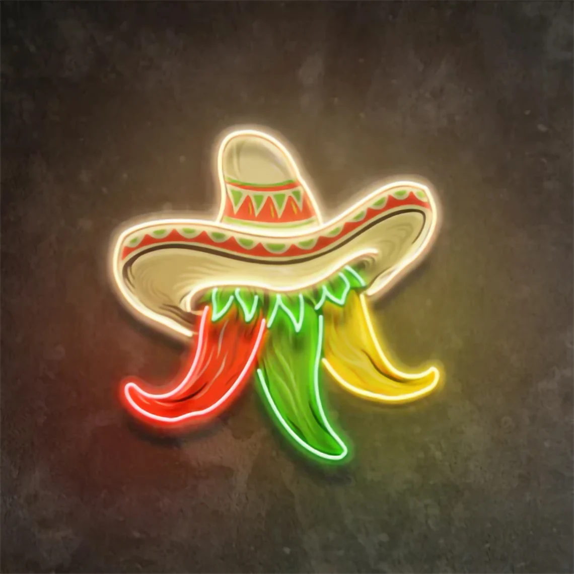 Chili Neon Sign UV Printed Hat Chili ArtWork Neon Sign Mexican Restaurant Decor Fast Food Shop Bar Home Wall Decor