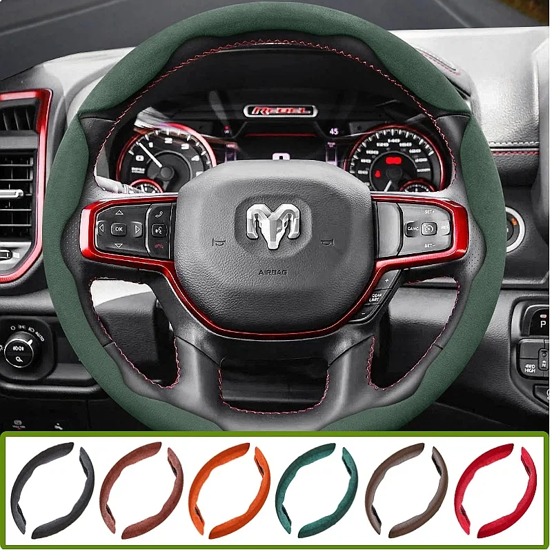 Suitable for Ram Anti-Slip Buckle Segmented Suede Steering Wheel Cover for Models Such as Pickup Promaster Rampage 1500 2500