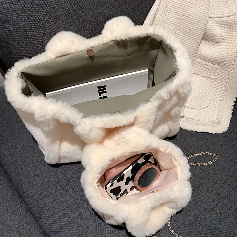 2024 New Arrival Hot Selling Multicolor Winter Fuzzy Bag Trendy Large Capacity Ladies Shoulder Bag Soft Plush Handbag Tote Bag