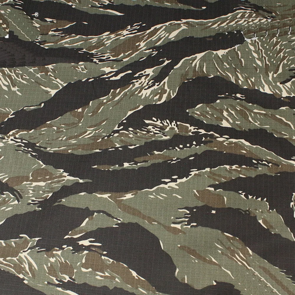 

Tiger Stripe Black Camouflage TC 65/35 Polyester 65% Cotton 35% Rip-Stop Fabric Durable for Tactical Gear Uniforms and Outdoor