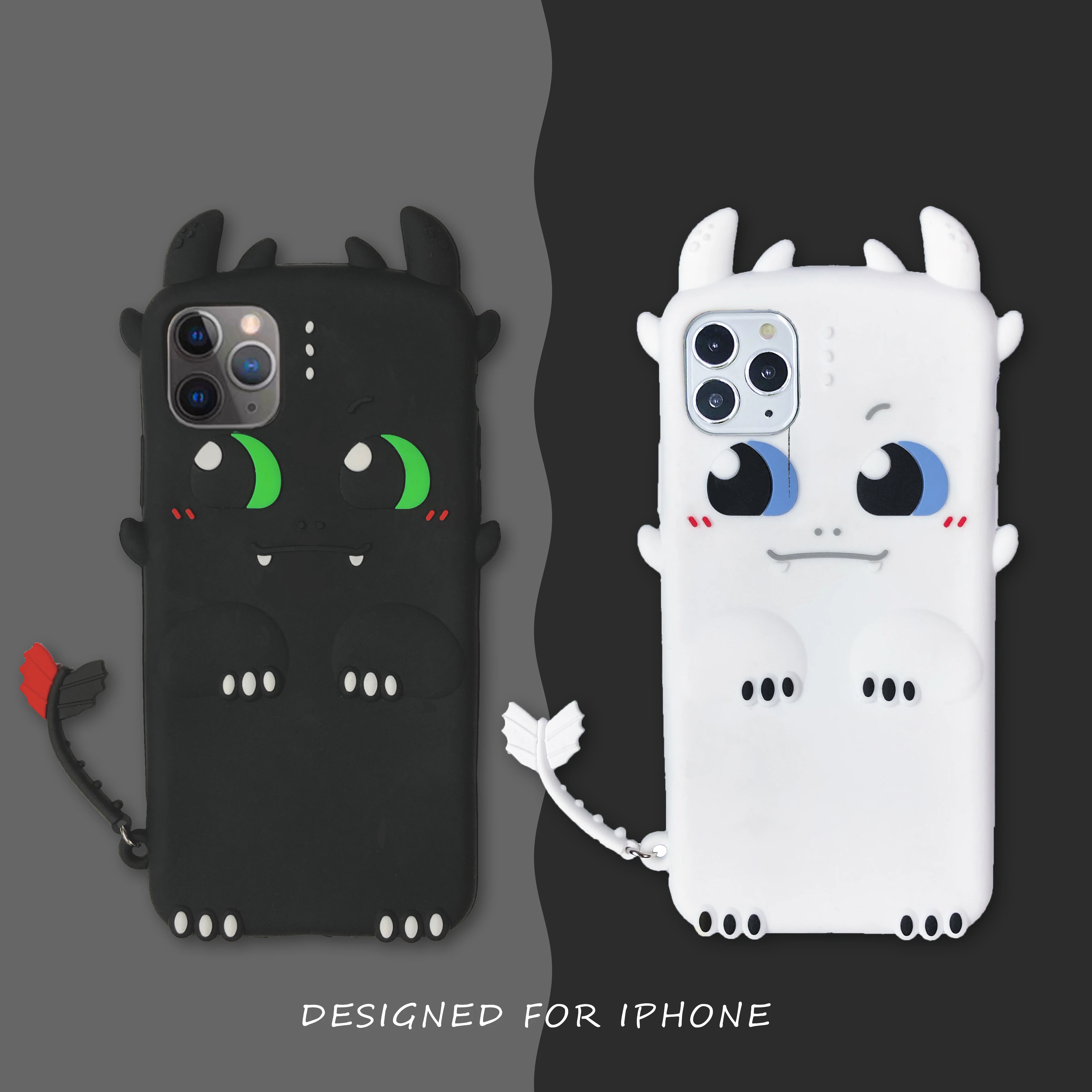 Für iPhone 17 16 15 14 13 12 Pro Max Plus Schwarz-Weißer Drachen-Silikon-Softcover-Hülle