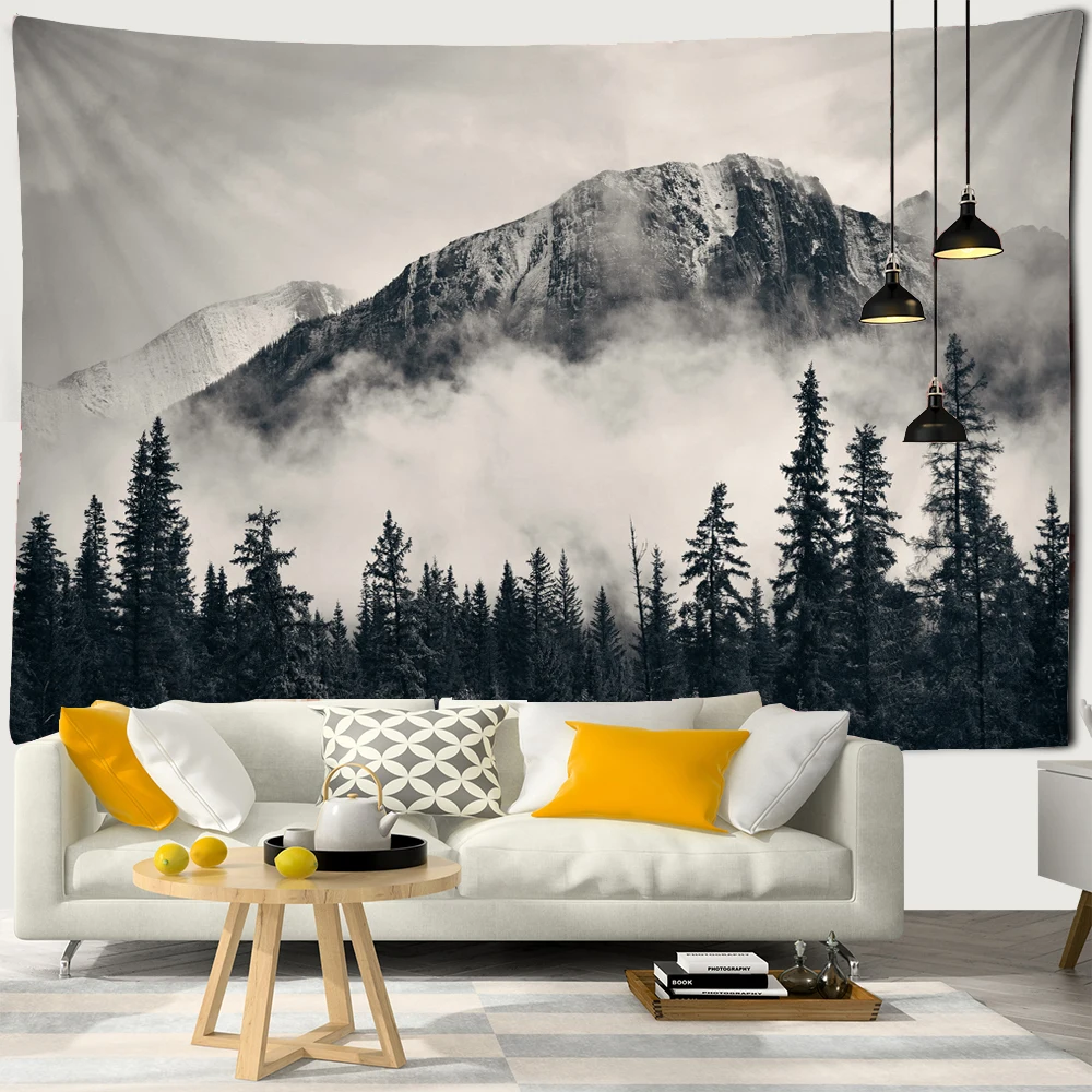 

Misty Natural Scenery Landscape Gray Foggy Forest Tapestry Wall Hanging Home Decor Wall Tapestry Wall Cloth Psychedelic Tapestry