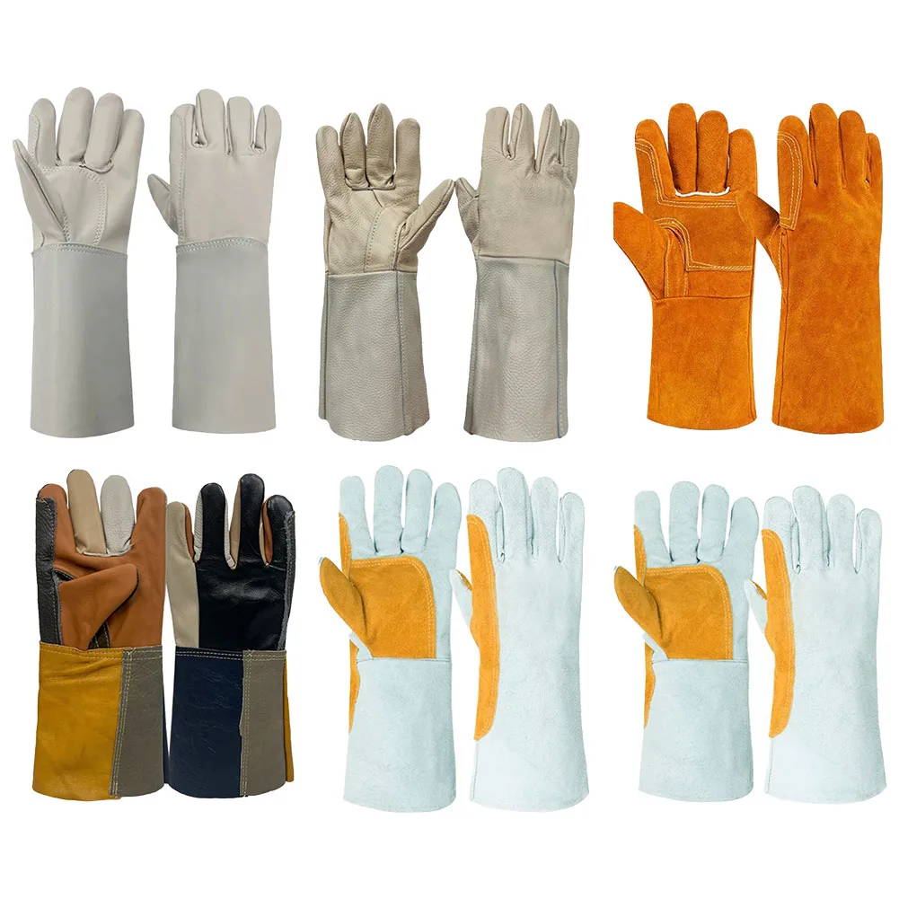 1 par 34-40cm guantes de soldadura guantes de cuero resistentes al fuego y al calor guantes de jardín guantes protectores guantes de soldadura de cuero herramientas CNC