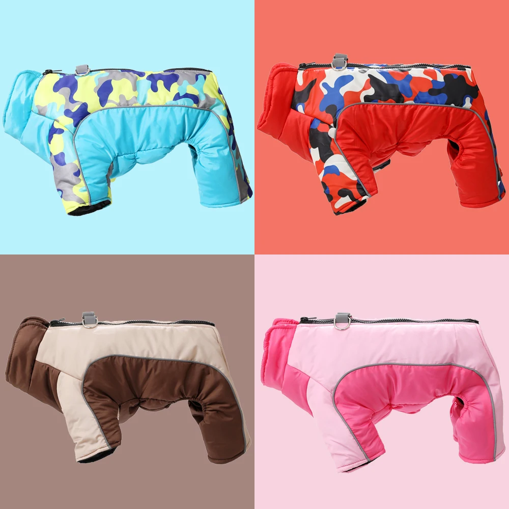 Winddichter, warmer Haustier-Overall mit D-Ring, reflektierendem Winter-Overall mit Füllung für kleine und mittelgroße Hunde, Yorkie, Mops, Mantel mit Tarnmuster – Detail 3