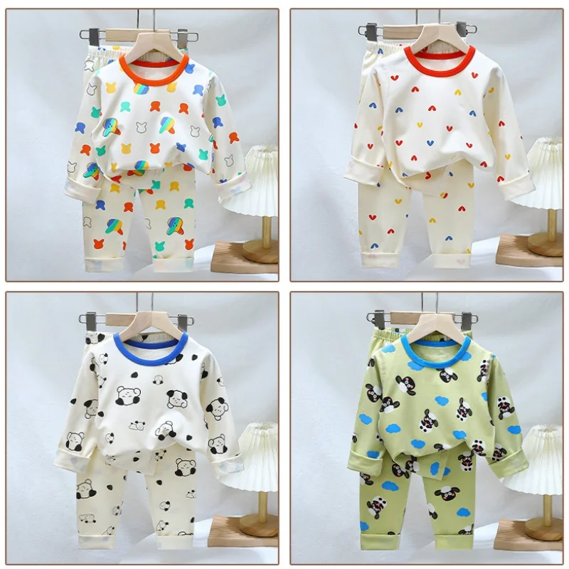 2pcs Baby Autumn Winter Pajamas Set Kids Underwear Warm Clothes Boys Girls Cartoon Pattern Cute Home Wear Children Soft Clothes