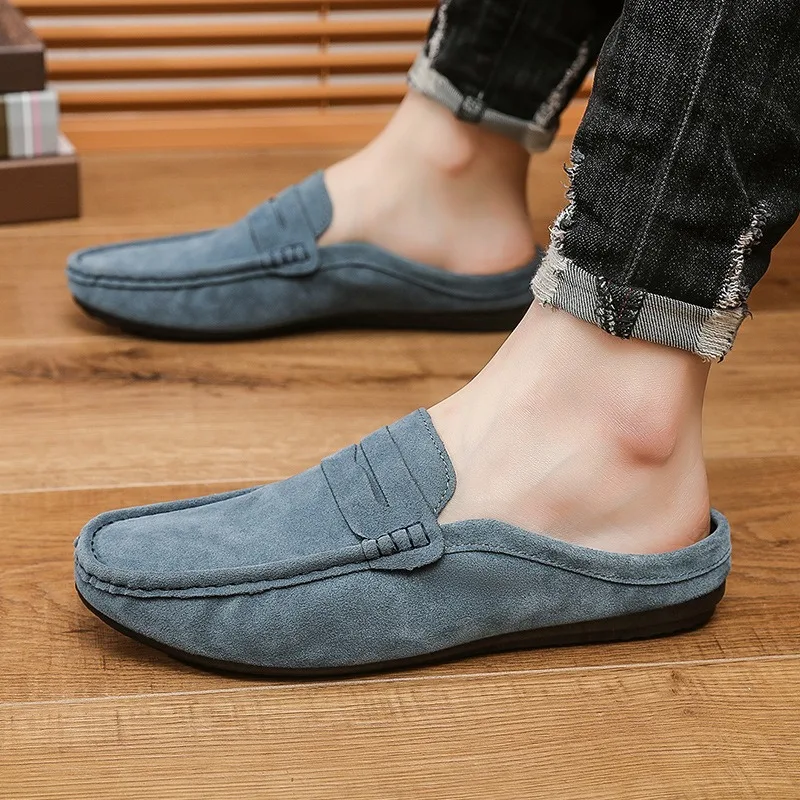 loafer mules shoes man suede designer luxury penny loafers man casual half slippers man