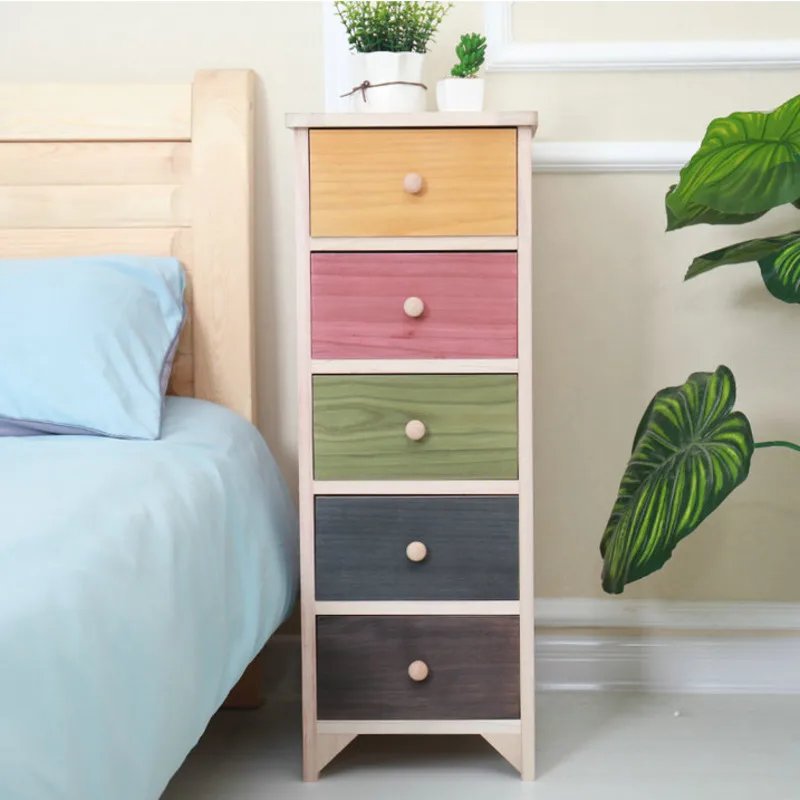 

Solid Wood Bedside Cabinet Seam Storage Cupboard Narrow American Color Nightstand with Drawer Design Rustic Wooden Side Table