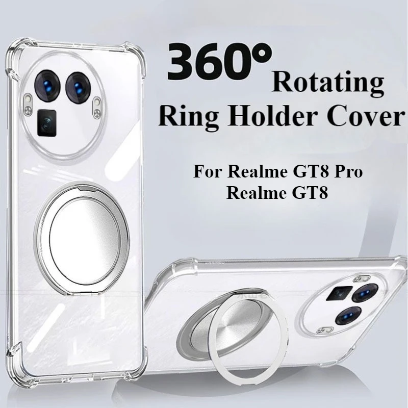 

Для GT8Pro 360 ° Вращающийся держатель подушки безопасности, магнитный чехол для Realme GT8 Pro, мягкий силиконовый прозрачный противоударный чехол с беспроводной зарядкой