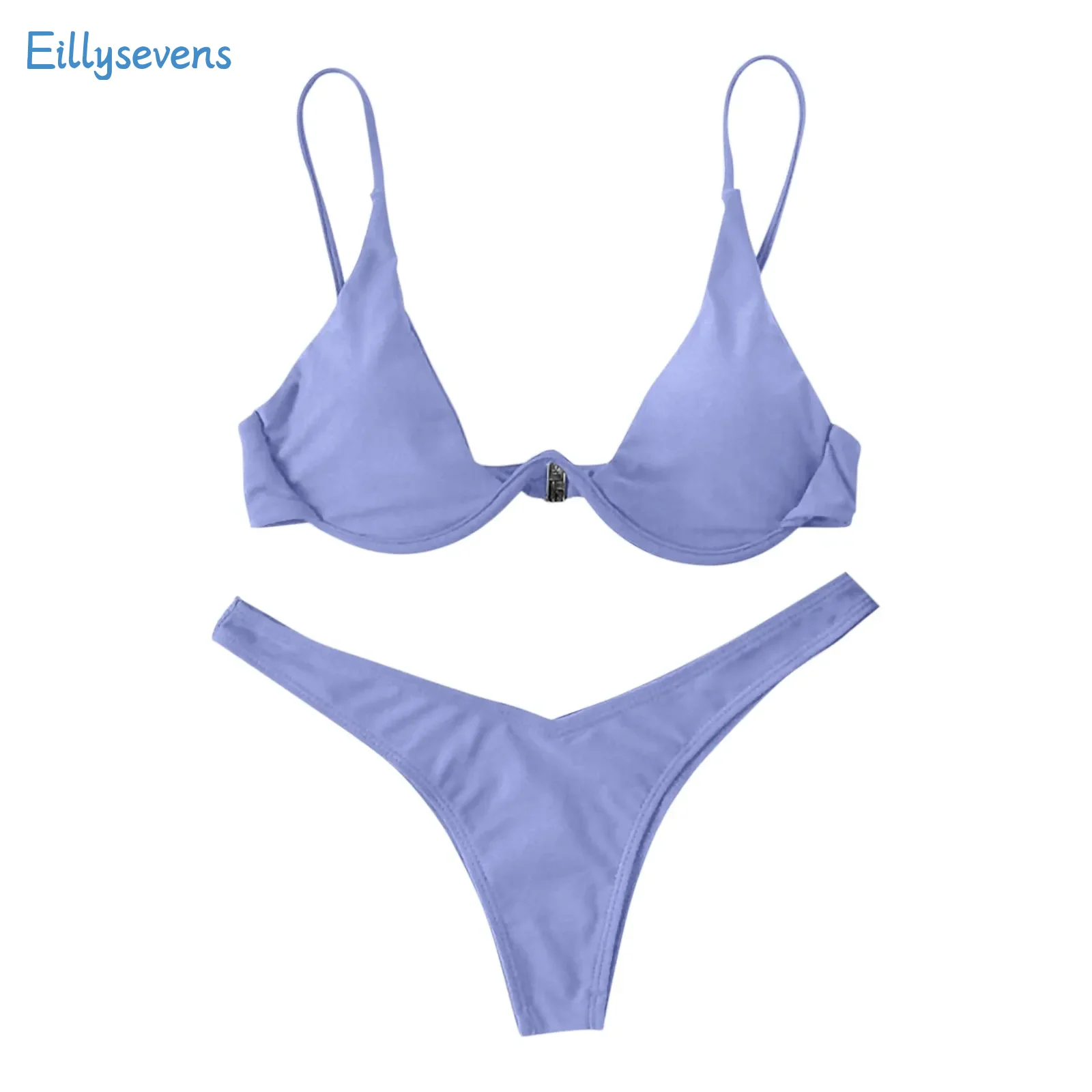 Ensemble de bikini fendu pour femme, maillot de bain 2 pièces, simple, classique, solide, réglable, sangle initiée, soutien-gorge à dos, string sexy