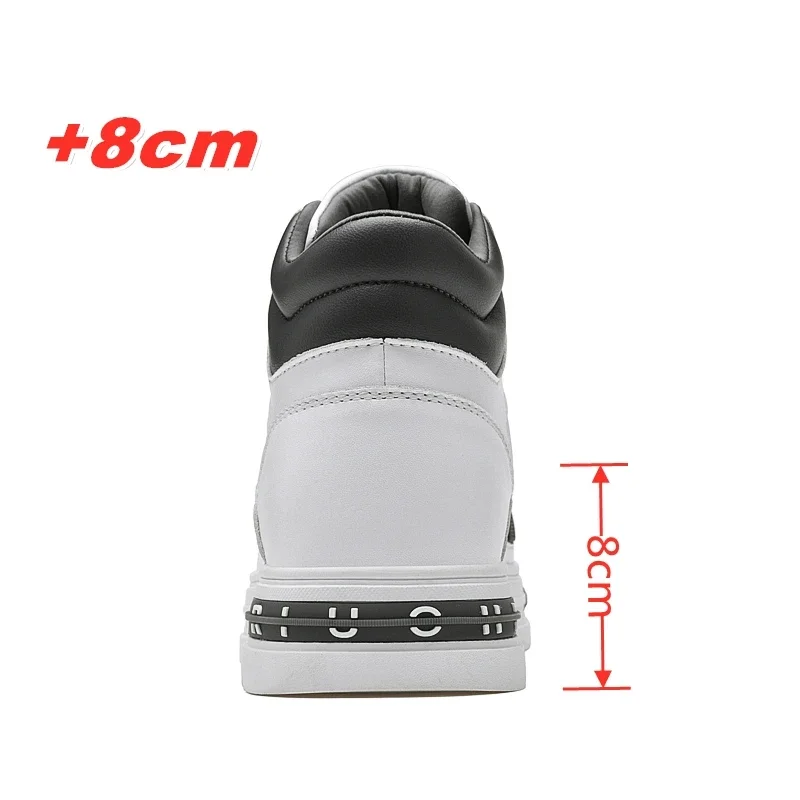 New high top elevator shoes casual men sneakers heightening height increase 8cm cow split leather leisure designer shoes