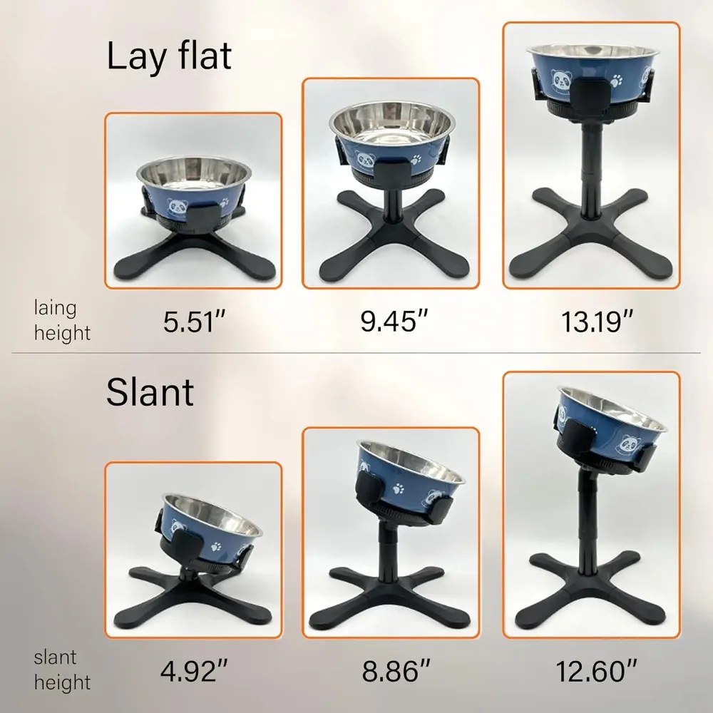 Adjustable Elevated Dog Bowl Stand with Non-Slip Base 3 Height Tilt Settings 14-24.5cm Bowls Stainless Steel Dish for Dogs Cats view 5
