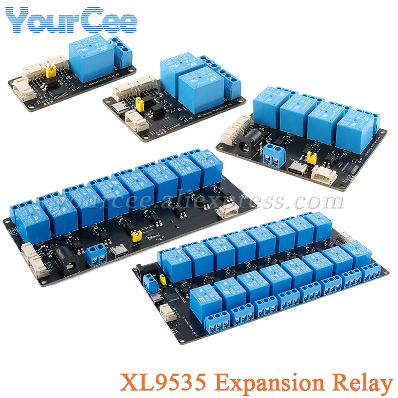 XL9535 1 2 4 8 16 Way Channel Expansion Relay Module 5V Power Supply Optocoupler Isolation Board IIC I2C Communication