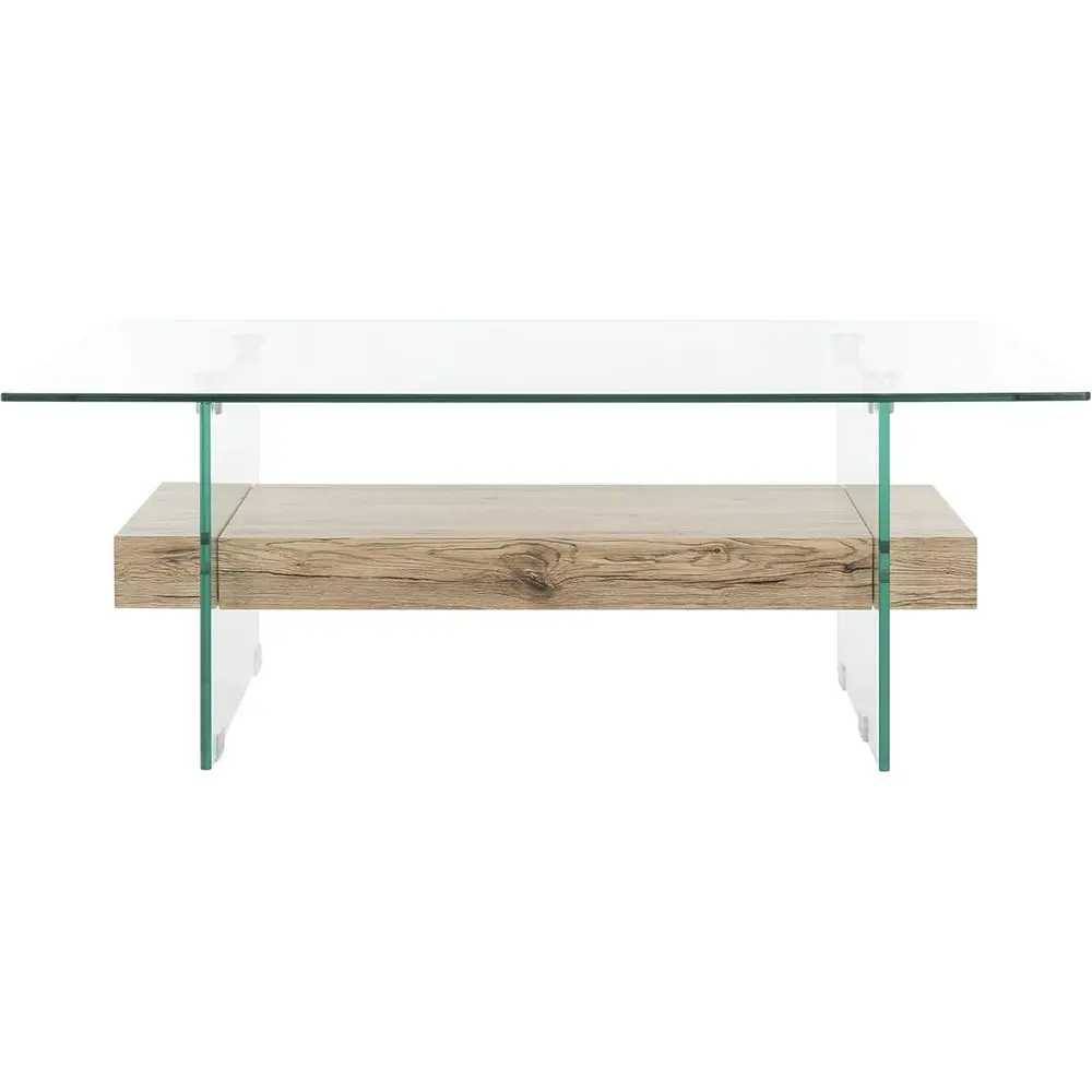 

Прямоугольный стеклянный журнальный столик с деревянной полкой, современный акцентный столик с открытой рамой для гостиной