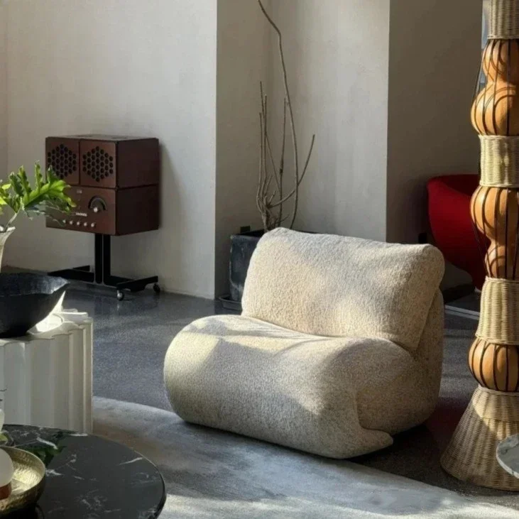 Quiet wind niche designer snowflake velvet single sofa antique living room bedroom lazy wind flower roll sofa