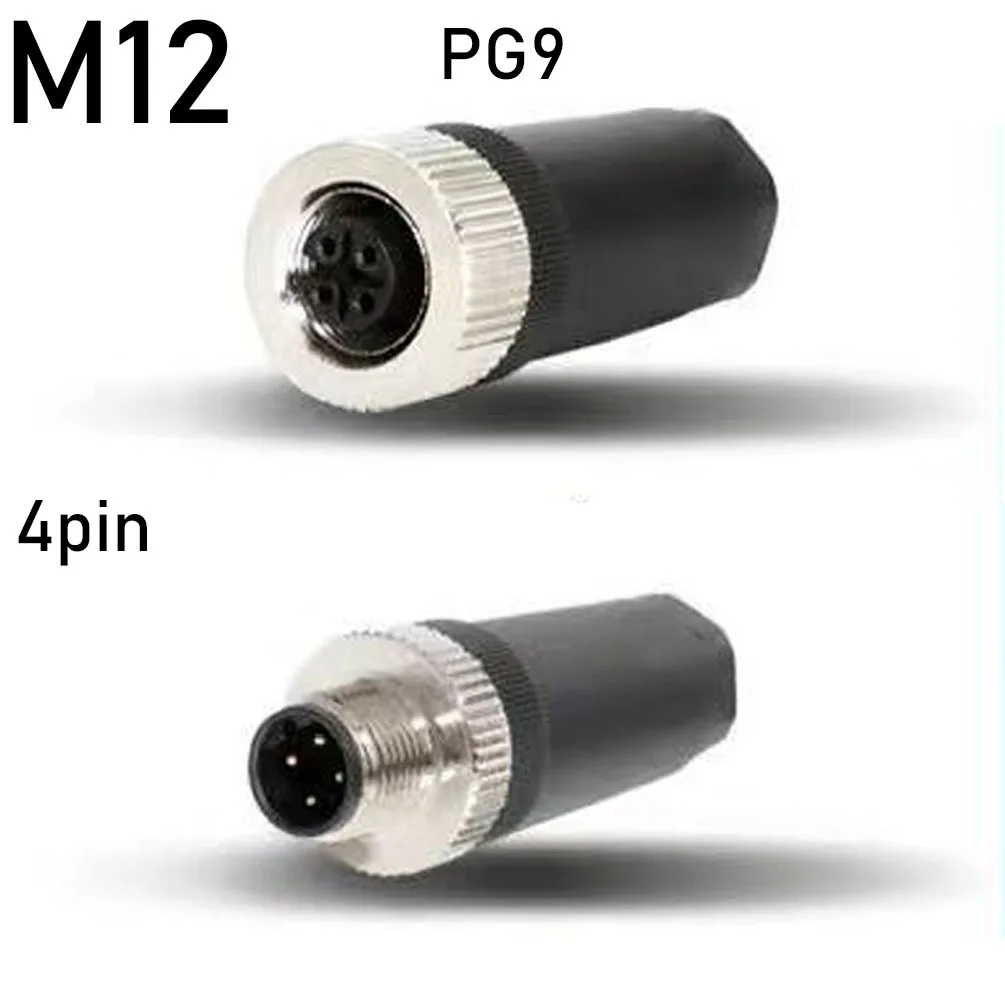 M12 PG9 Sensor Connector, 4-Pin IP67 Waterproof Male & Female Plug with Screw-Threaded Coupling, A-Code Sensor Connectors