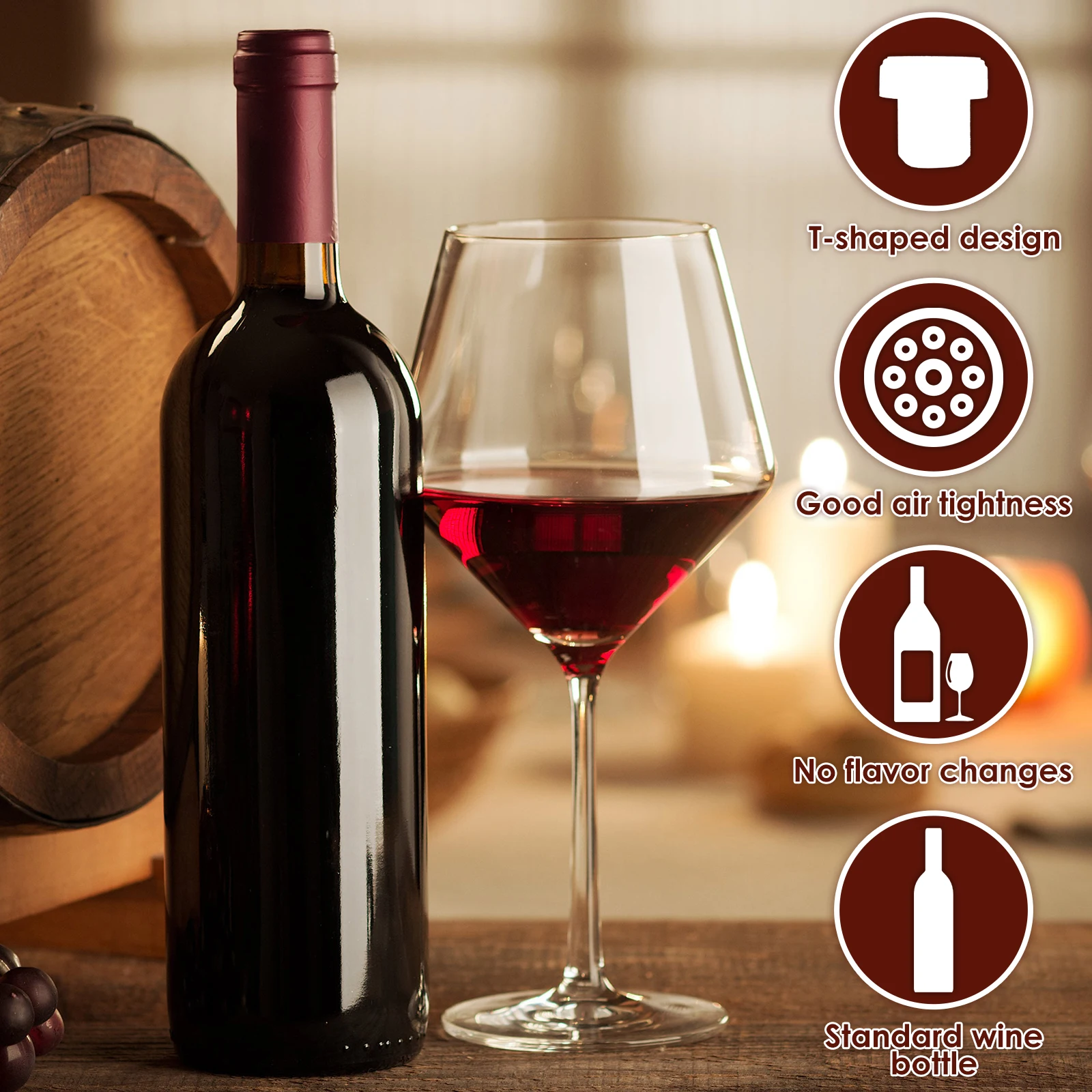 Wine Bottle Stopper Red Wine Cap Sealer with PVC Heat Shrink Capsules T-Shape Wine Bottle Stopper Bar Tools Kitchen Accessories