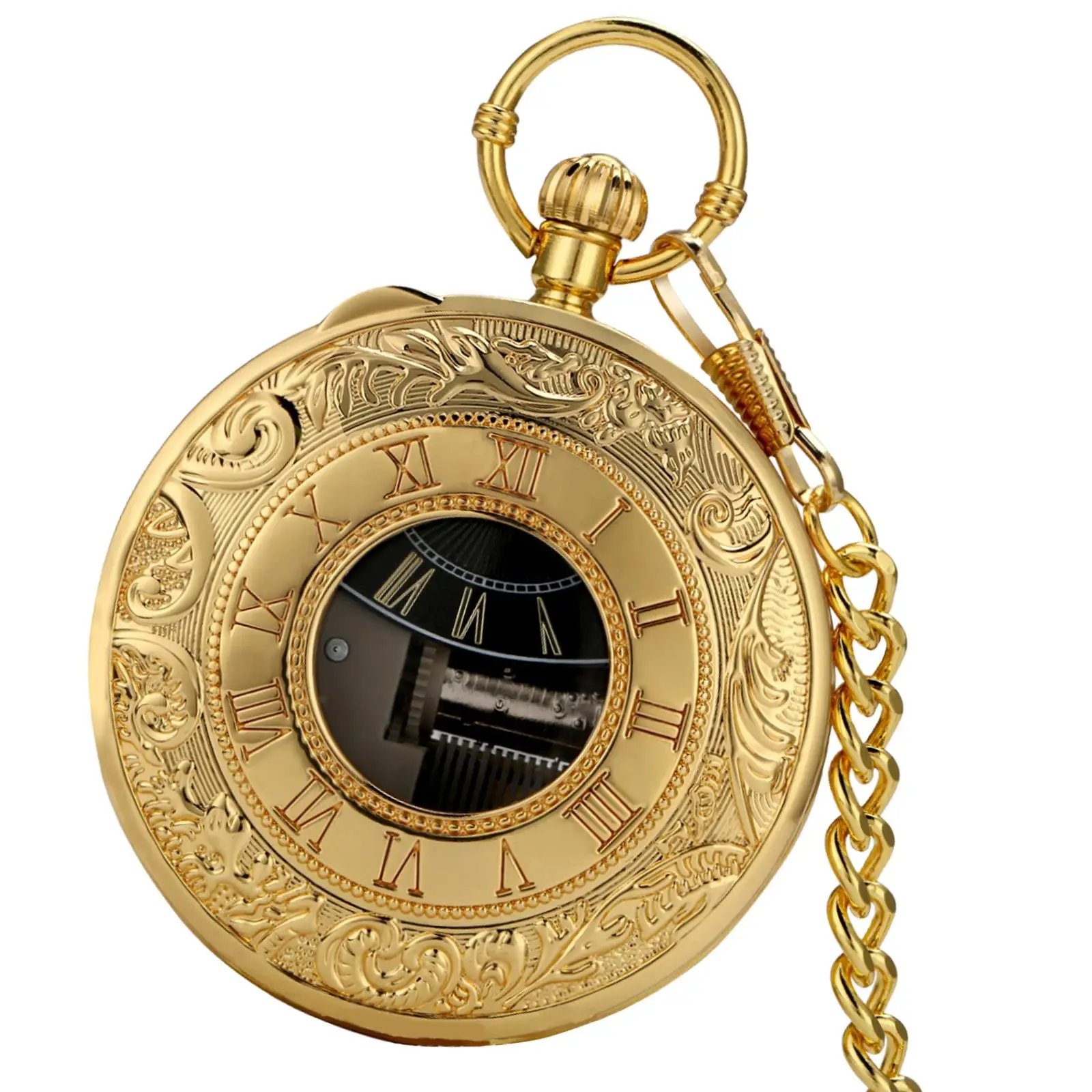 Vintage  Pocket Watch with Chain Musical Movement Roman Numeral Display Fashion