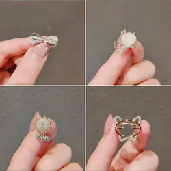 Cute Bow-knot Cat Brooch Pin For Women Opal Rhinestone Sunflower Butterfly Brooch Small Badges Clothing Hats Bag Accessorie
