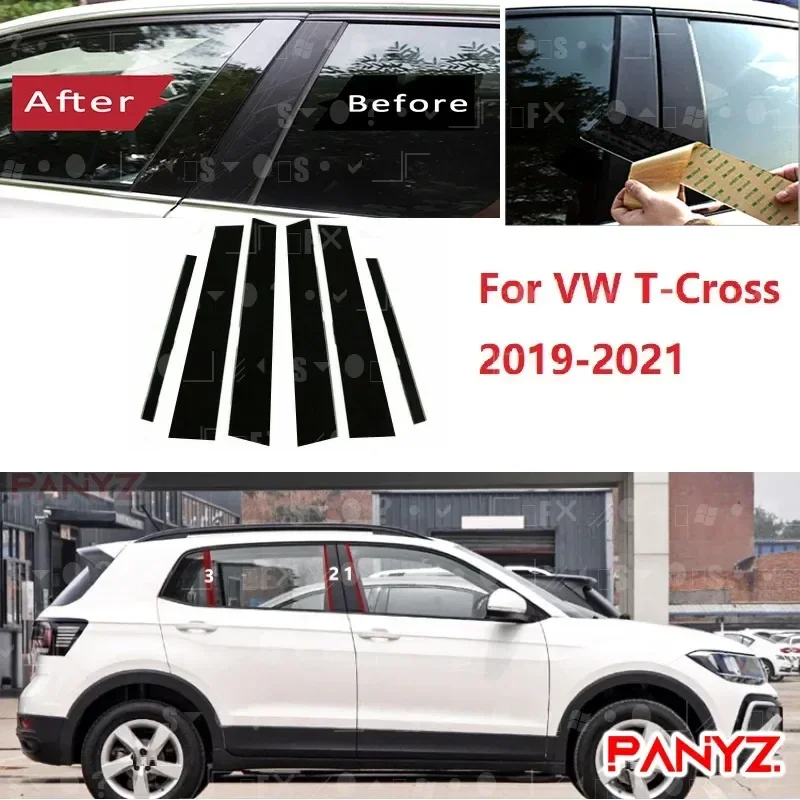 

6 шт. полированные стойки, подходят для VW T-Cross T cross 2019-2021, накладка на окно, наклейка на колонку BC