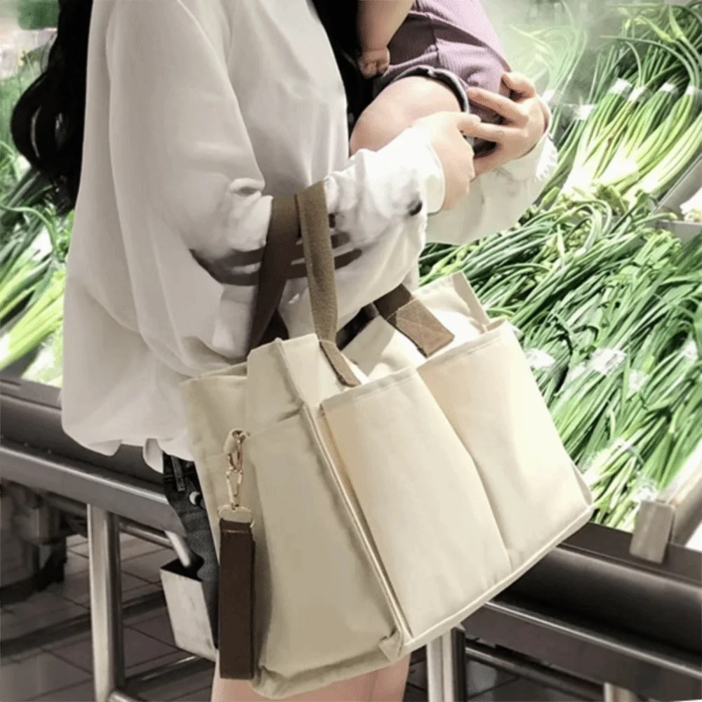 Korean Style Mommy Bag Adjustable Shoulder Strap Multi-compartment Diaper Bag Canvas Casual Going Out Messenger Bag Women