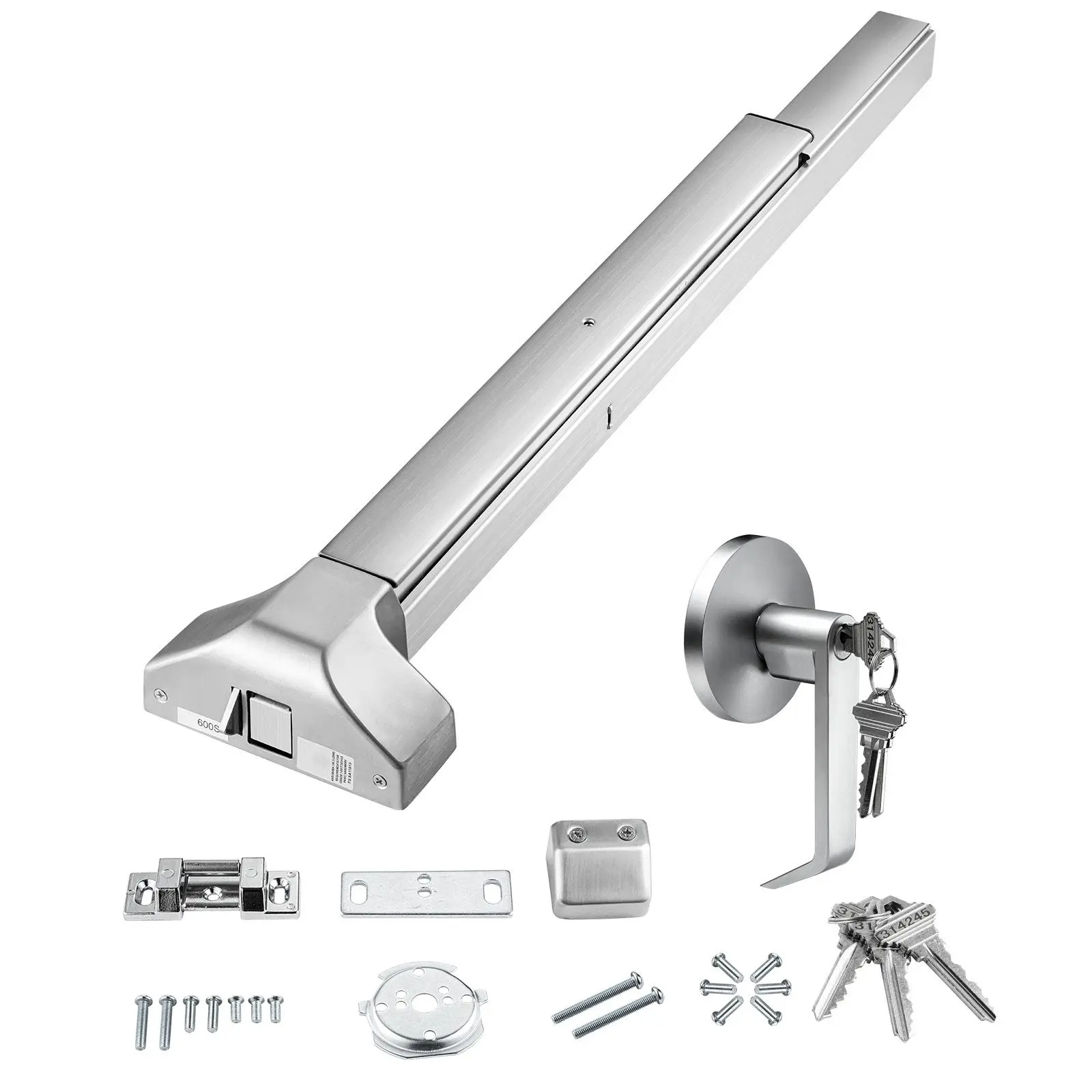Door Push Bar Panic Exit Device, 31' Stainless Steel Commercial Emergency Exit Door Push Bar with Exterior Lever and 3 Keys, Eme