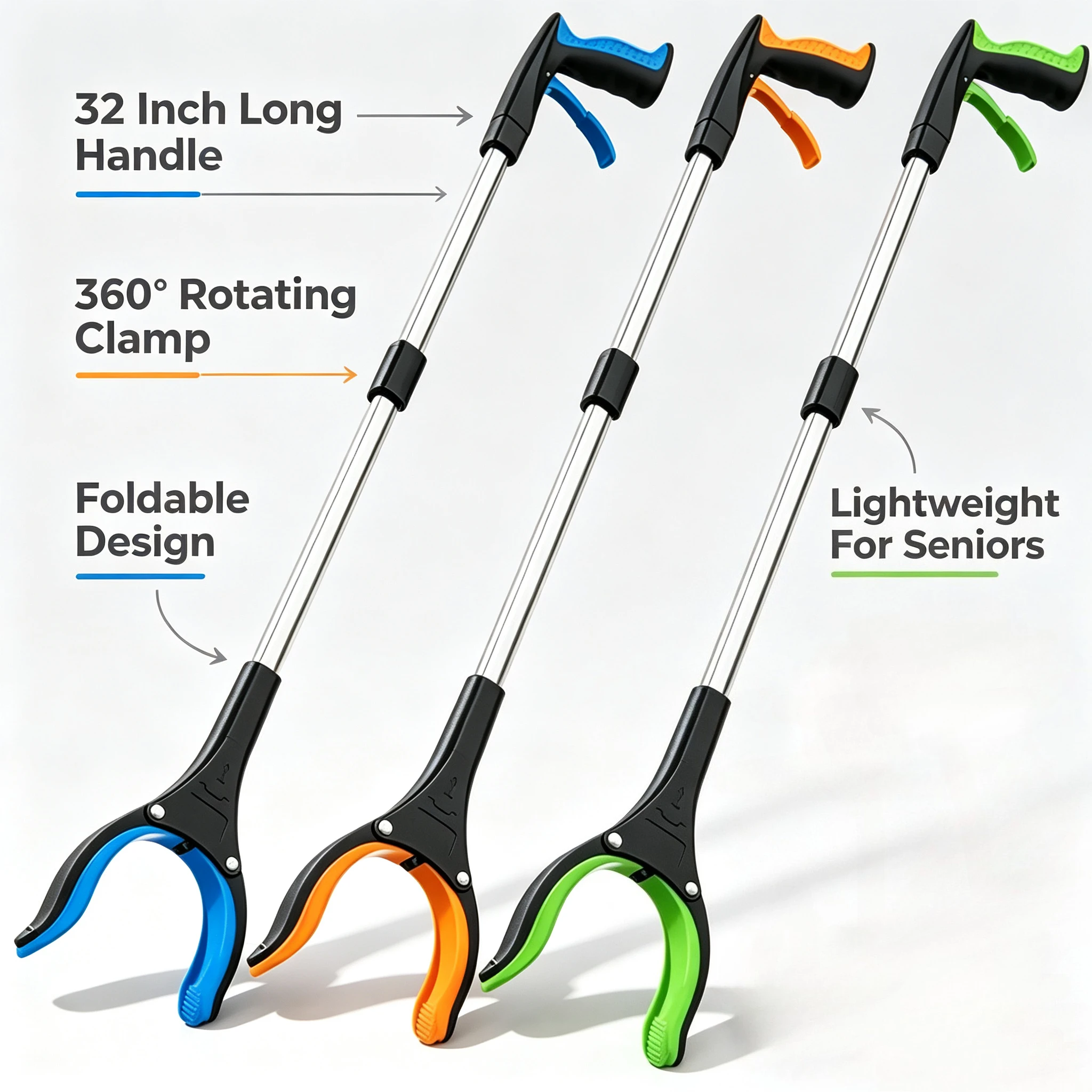 32 Inch Foldable Litter Picker 360° Rotating Garbage Grabber For Seniors Outdoor Cleaning