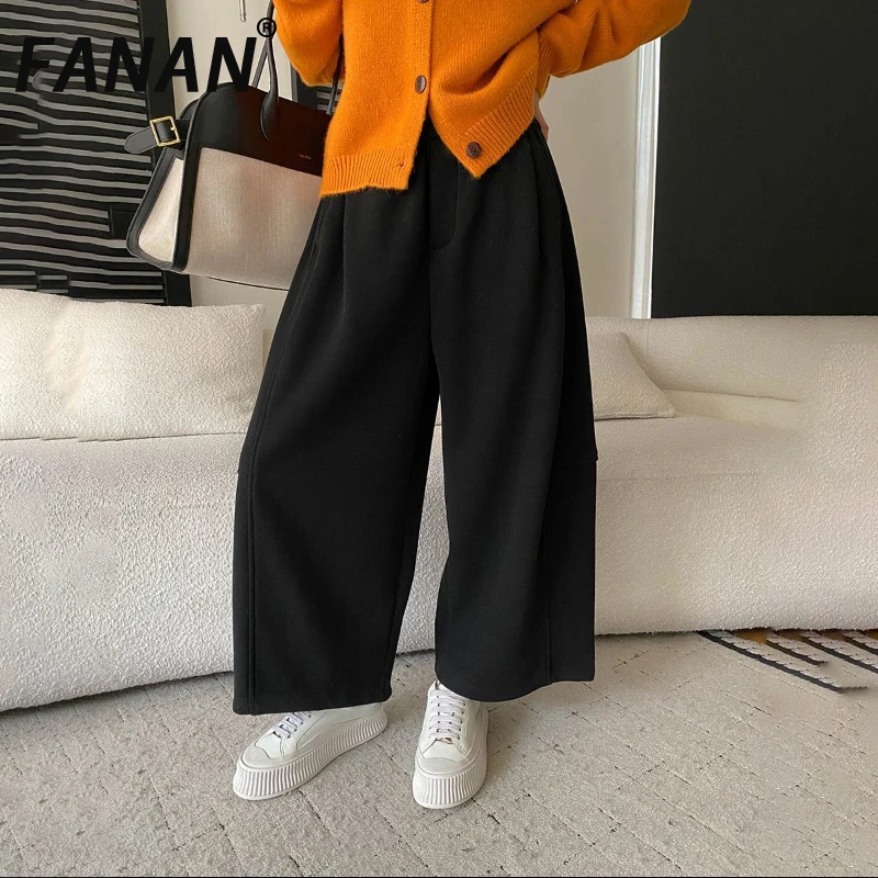 

FANAN однотонные прямые брюки в стиле минимализм для женщин, эластичные прямые широкие брюки с высокой талией, женская одежда, новинка зимы 2024, новинка