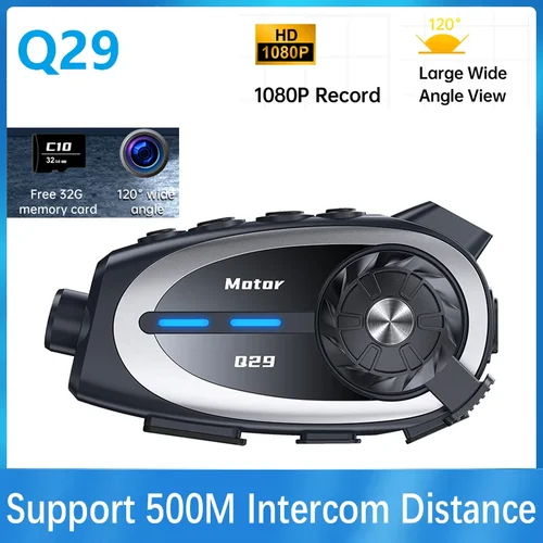 Imagen 1 del producto Q29 motocicleta Bluetooth casco Intercom1080P HD cámara inalámbrica lente Ultra gran angular grabadora impermeable reducción de ruido