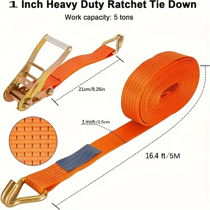 2pcs Ratchet Strap, 1 Inch 16 Foot Lace Strap Double J Hook, 5000 Pounds Break Strength Cargo Ratchet Strap for Mobile